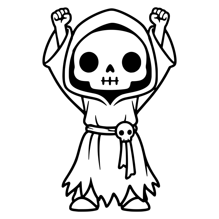 Chibi Reaper with Raised Fists and Skull Belt Buckle — free characters SVG cut file