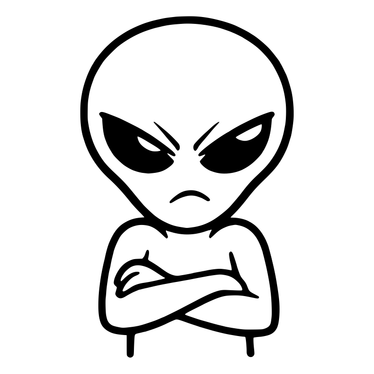 Grumpy Gray Alien With Black Almond Eyes and Crossed Arms — free fantasy-creature SVG cut file