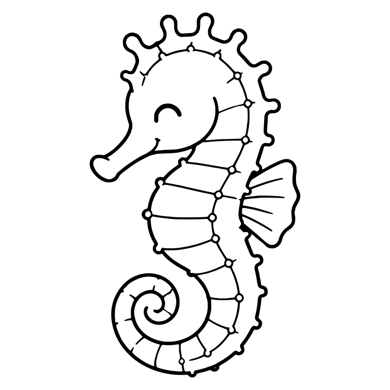 Kawaii Happy-Eyed Seahorse with Dotted Segment Joints — free animal SVG cut file