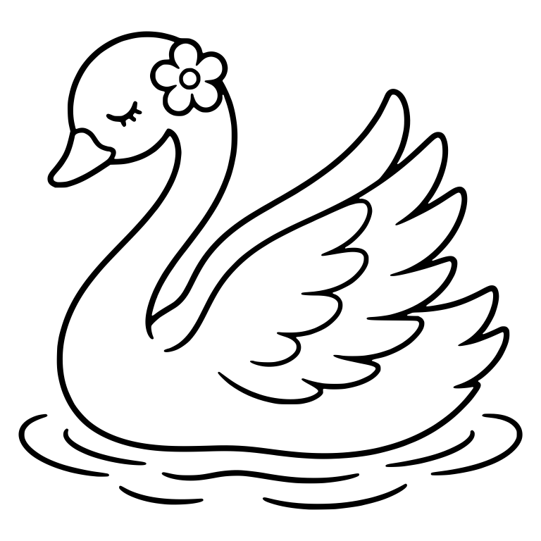 Graceful Swan With Flower and Raised Wing on Water — free animal SVG cut file