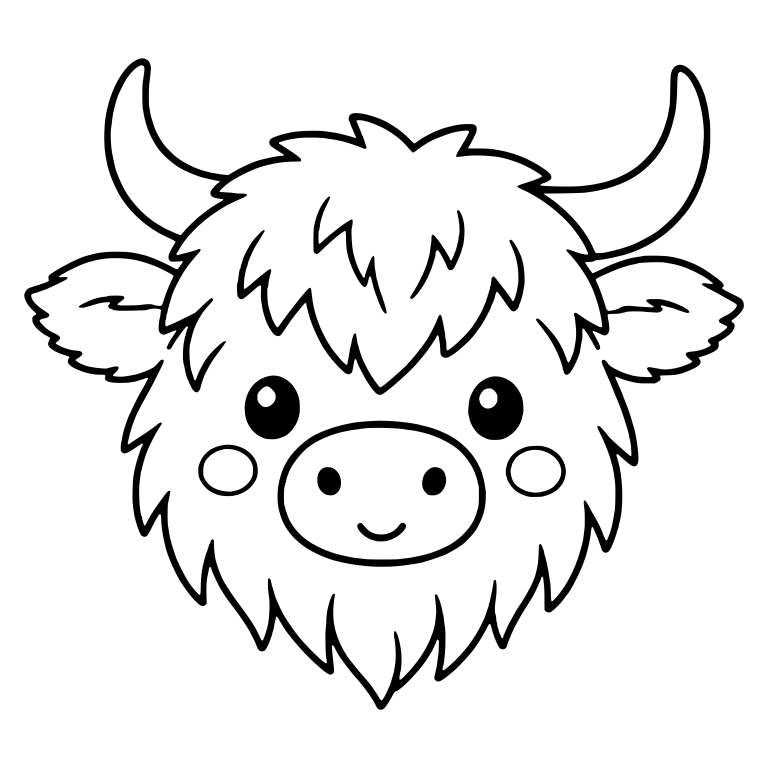 Highland Cow Face With Curved Horns and Pointed Chin Fur — free animal SVG cut file