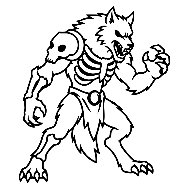 Skeletal Werewolf in Fighting Stance with Skull Pauldron — free fantasy-creature SVG cut file