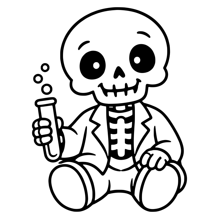 Smiling Skeleton In Lab Coat Holding Bubbling Test Tube — free skeleton SVG cut file