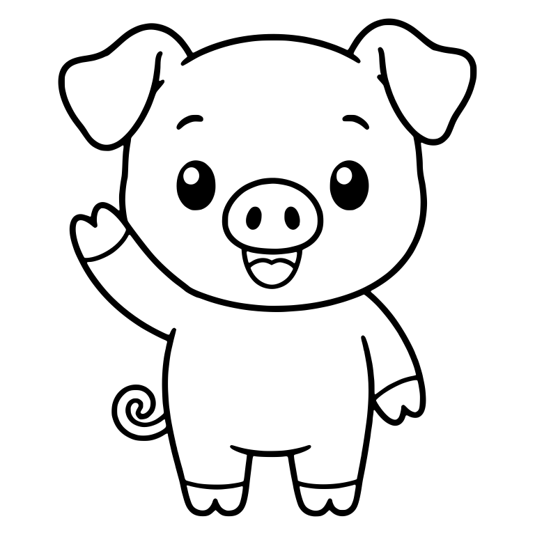 Standing Pig Waving With Spiral Tail — free animal SVG cut file