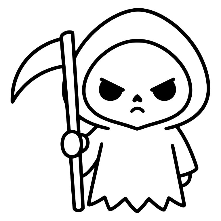 Scowling Grim Reaper With Upright Scythe and Zigzag Hem — free characters SVG cut file
