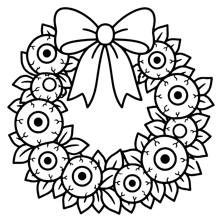 Eyeball Wreath with Leaves and Big Bow — free gift SVG cut file