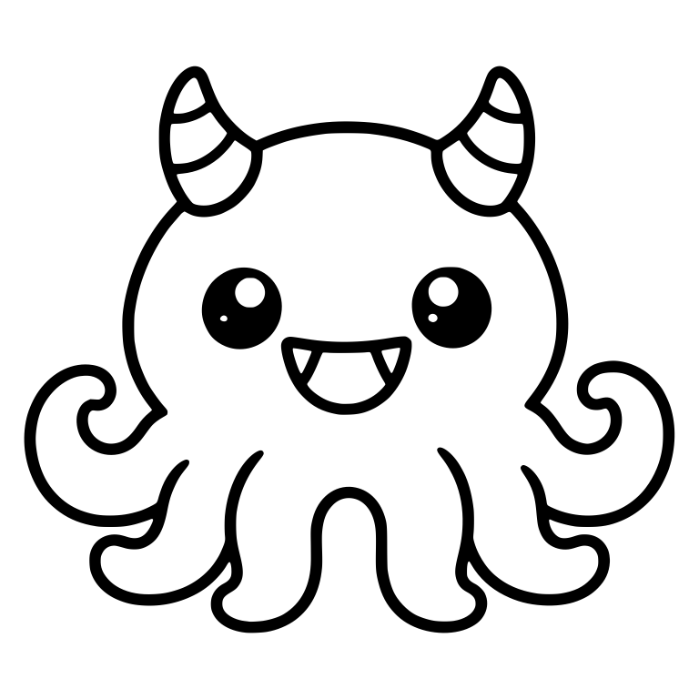 Horned Tentacle Monster With Open Fanged Smile — free fantasy-creature SVG cut file