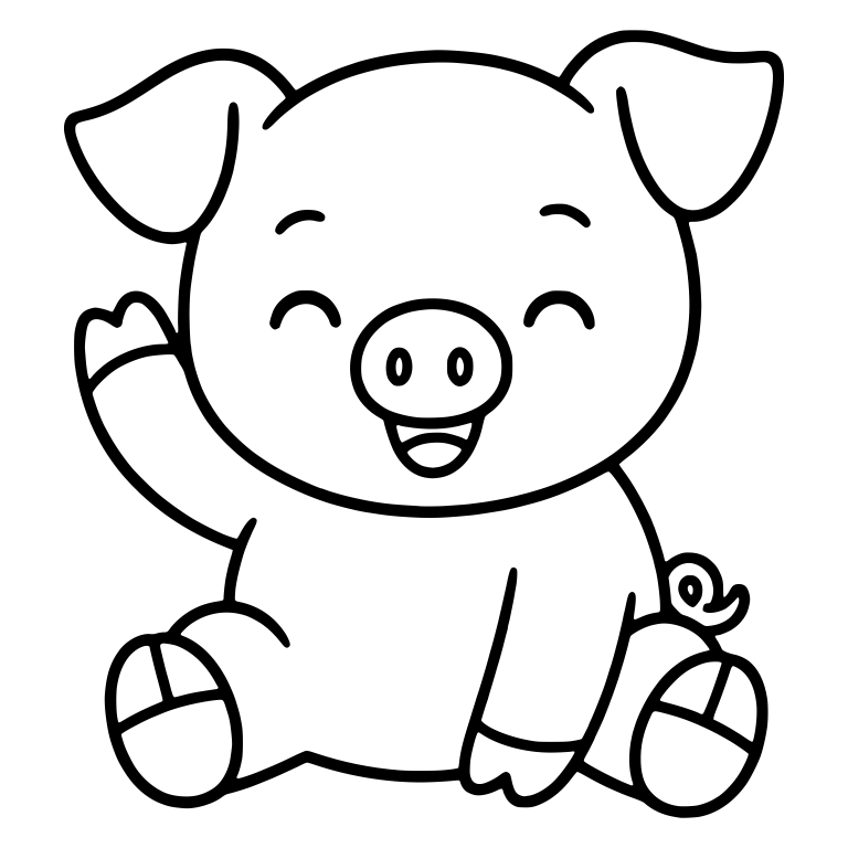 Sitting Piglet Waving with Laughing Closed Eyes — free animal SVG cut file