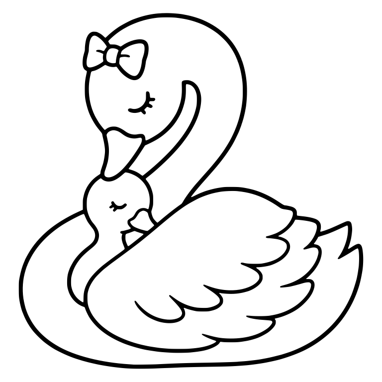 Mama Swan With Bow Nuzzling Her Sleeping Baby — free animal SVG cut file