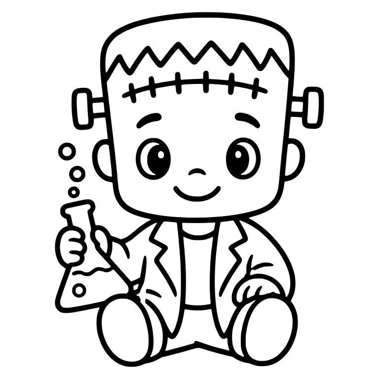 Smiling Frankenstein Monster Holding Wavy Liquid Flask — free fantasy-creature SVG cut file