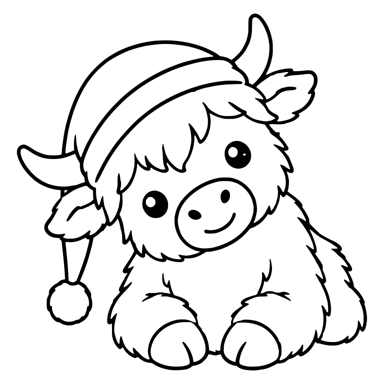 Lying Highland Cow in Hat With Hanging Pom-Pom — free animal SVG cut file