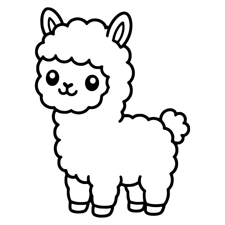 Kawaii Fluffy Alpaca Standing Side View with Round Eyes — free animal SVG cut file