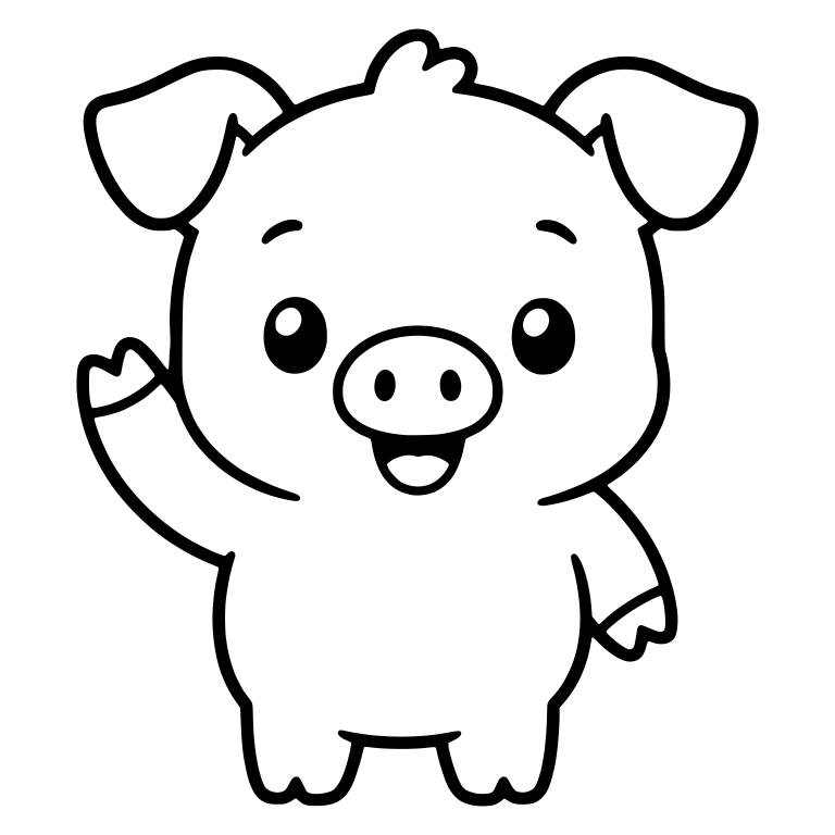 Standing Piglet Waving with Open-Mouth Smile — free animal SVG cut file