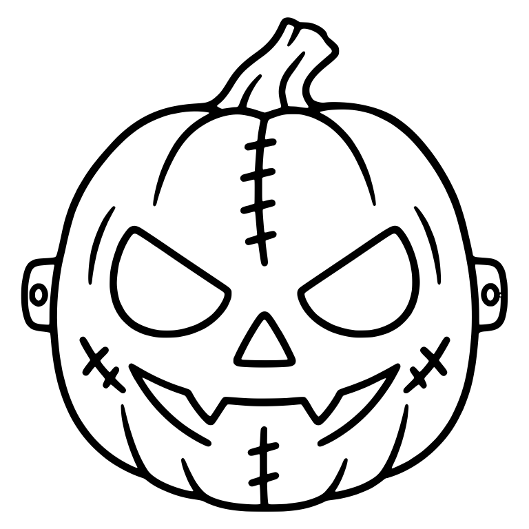 Stitched Pumpkin Mask With Fangs And Side Tabs — free holiday SVG cut file