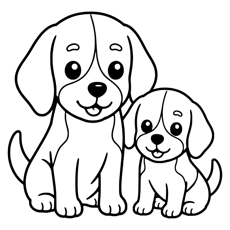 Sitting Adult Beagle and Pup Side by Side with Tongues Out — free animal SVG cut file
