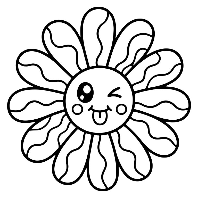 Winking Daisy With Wavy Striped Petals — free floral SVG cut file