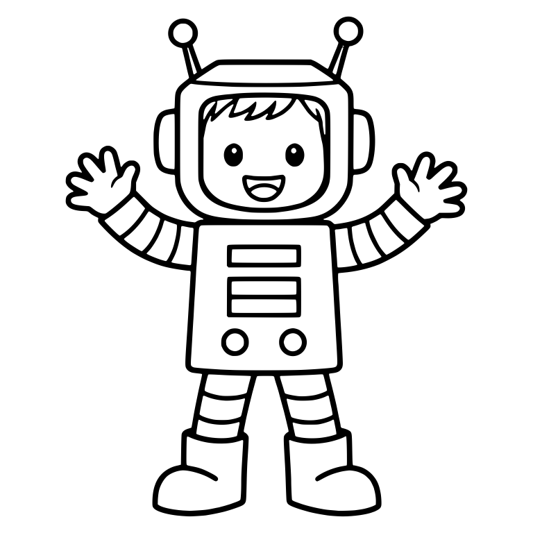 Robot Costume Kid Waving With Two Antennae — free characters SVG cut file