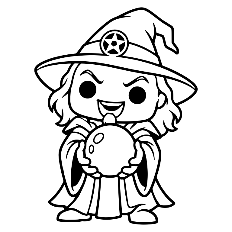 Grinning Wizard With Pentagram Hat and Crystal Ball — free characters SVG cut file