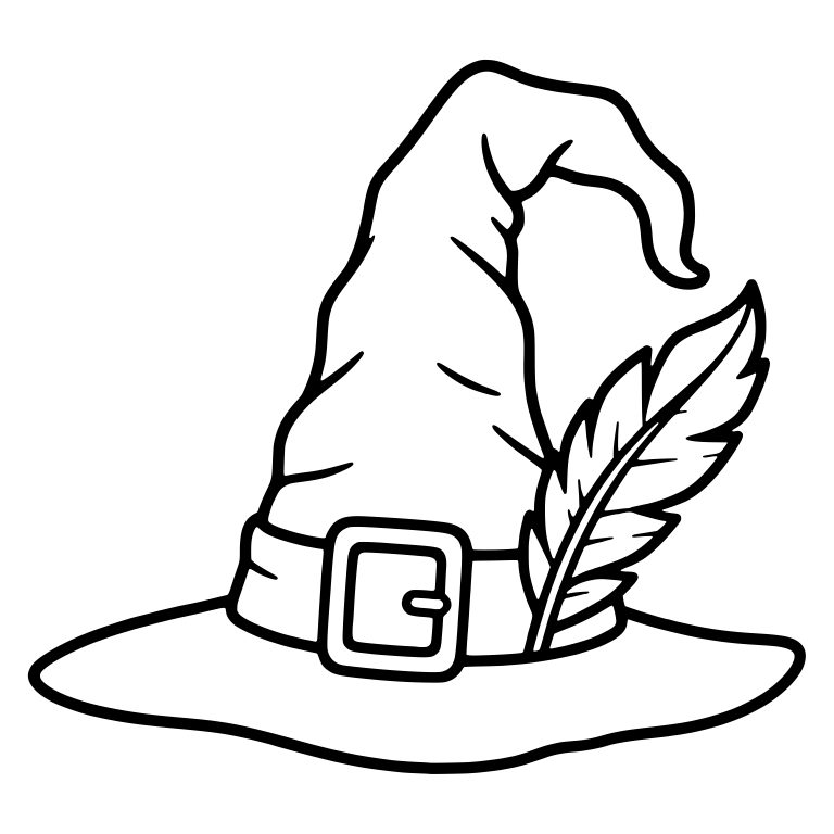 Wrinkled Witch Hat with Small Feather and Hooked Tip — free objects SVG cut file