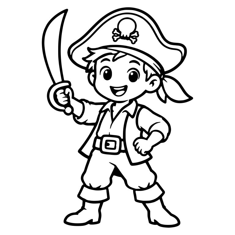 Boy Pirate Costume With Cutlass and Skull Hat — free characters SVG cut file