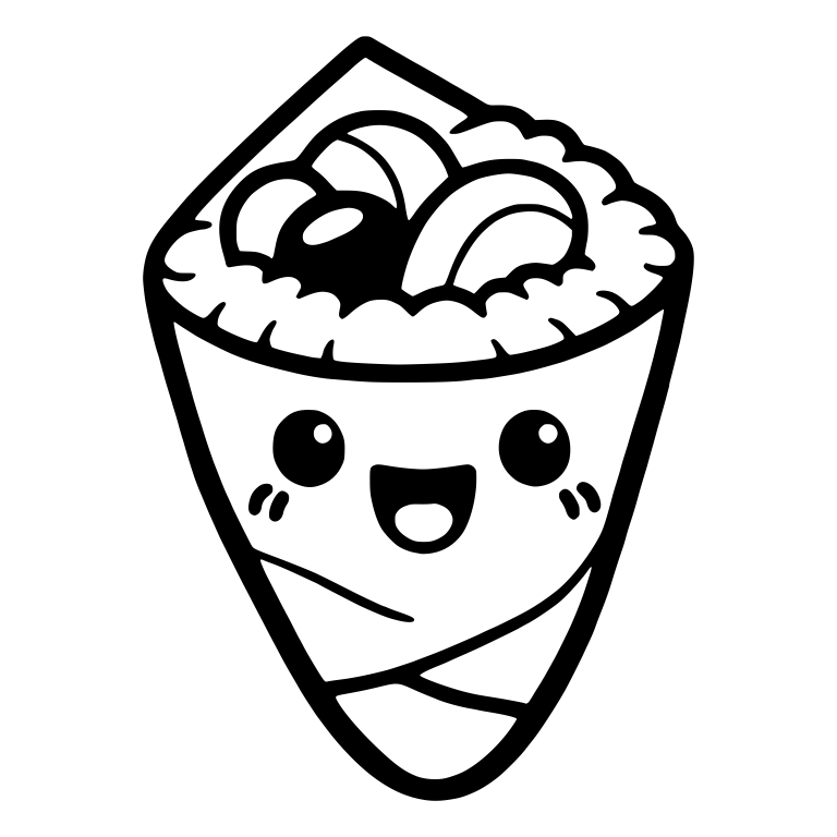 Smiling Sushi Hand Roll Cone With Dark Round Topping — free food SVG cut file