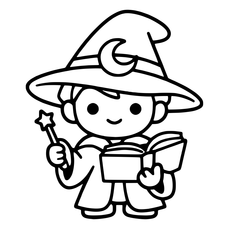 Young Wizard With Crescent Moon Hatband and Spellbook — free characters SVG cut file