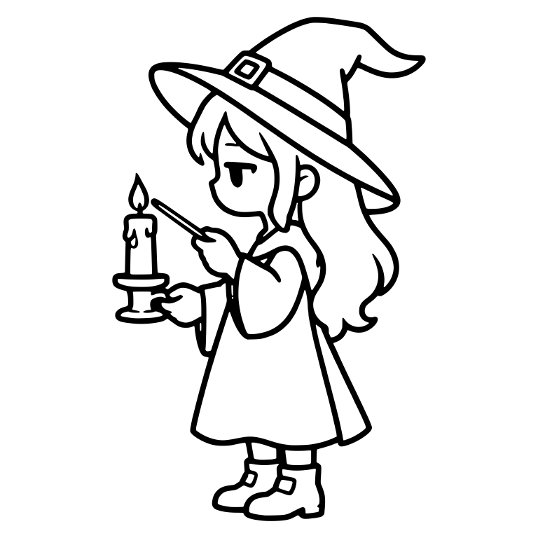 Bored Witch In Profile Holding Candlestick And Wand — free characters SVG cut file