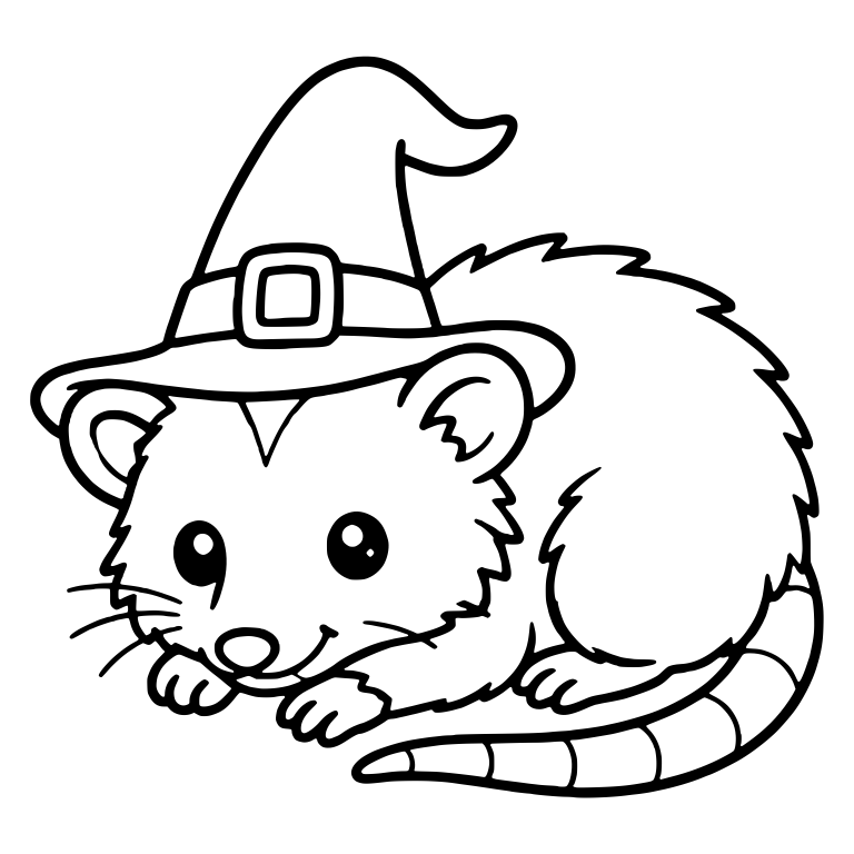 Opossum in Witch Hat Lying Low Facing Forward — free animal SVG cut file