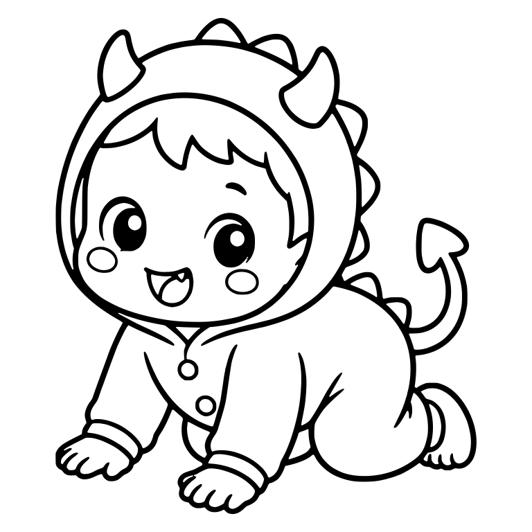 Crawling Baby in Devil Costume with Horned Hood — free characters SVG cut file