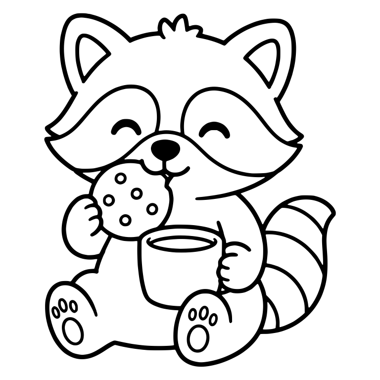 Raccoon Enjoying a Cookie and a Warm Mug — free animal SVG cut file