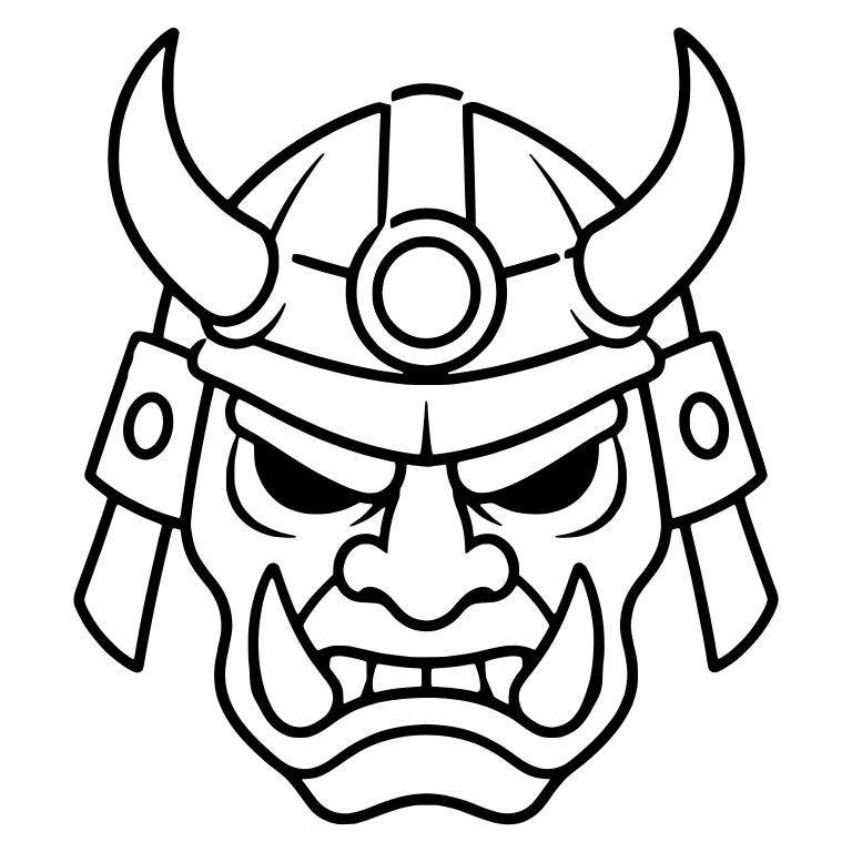 Horned Samurai Helmet With Snarling Oni Face and Tusks — free objects SVG cut file