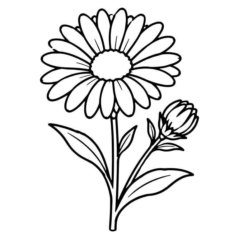 Aster With Wide Bloom and Small Bud on Side Stem — free floral SVG cut file