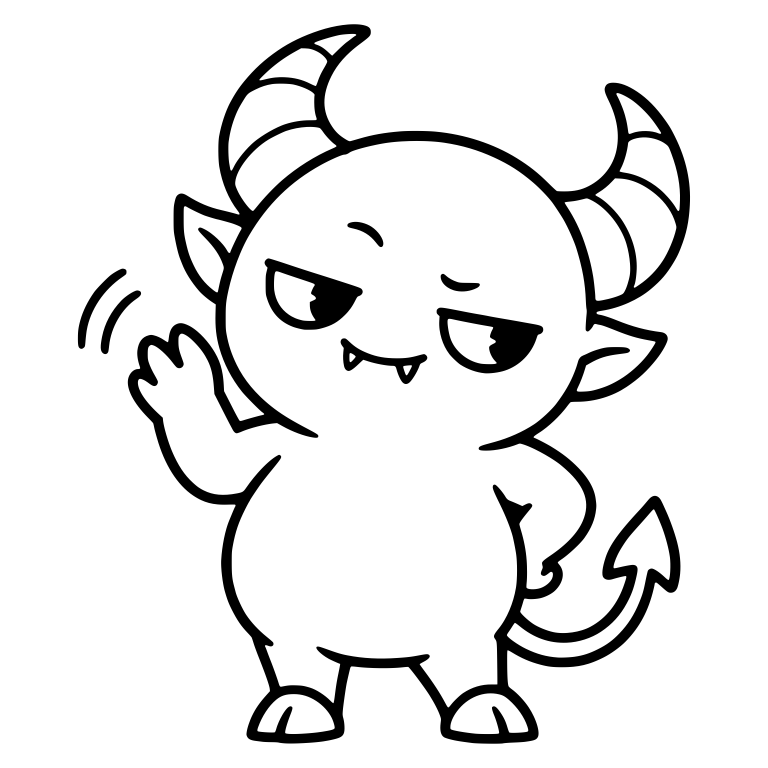 Chubby Horned Devil Waving With Hand on Hip — free fantasy-creature SVG cut file