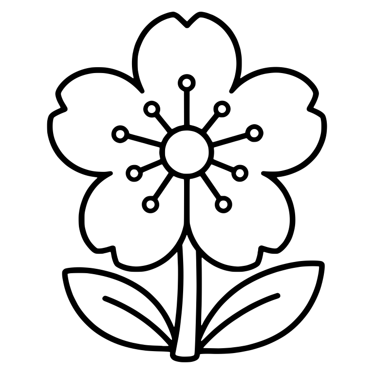 Cherry Blossom With Notched Petals, Stamens And Leaves — free floral SVG cut file