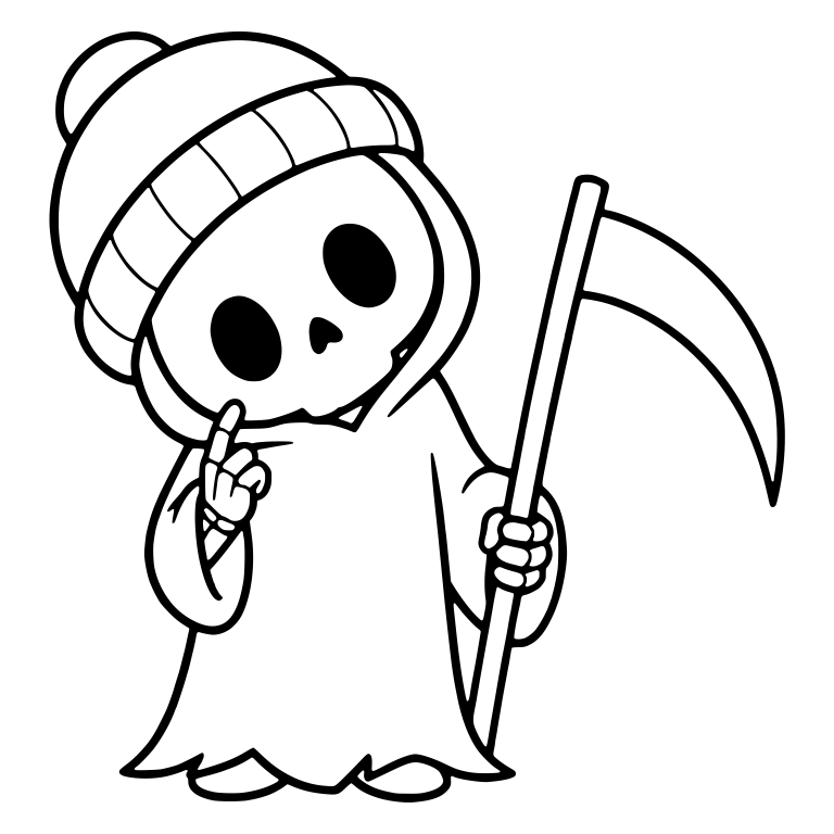 Pom-Pom Beanie Reaper Pointing Up With Scythe — free characters SVG cut file