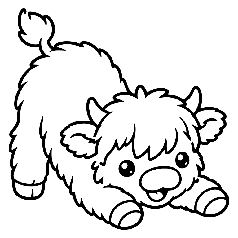 Playful Highland Calf in Play Bow With Tail Up — free animal SVG cut file