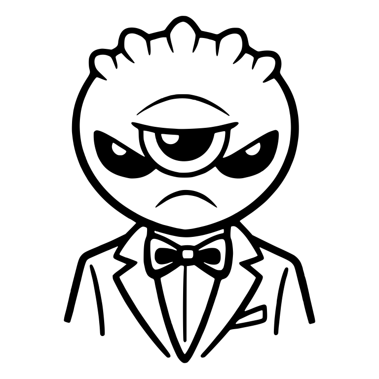 Grumpy Three-Eyed Alien in Tuxedo and Bow Tie — free fantasy-creature SVG cut file
