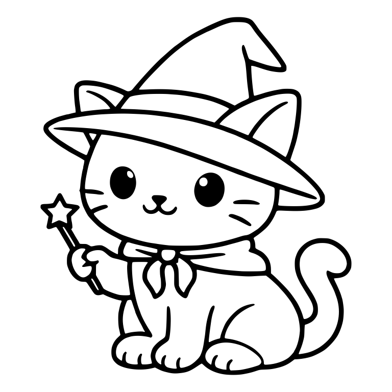 Kitten in Witch Hat with Star Wand — free animal SVG cut file