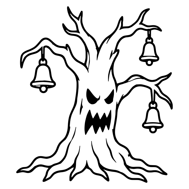 Angry Tree with Three Hanging Bells — free floral SVG cut file