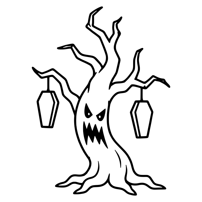 Narrow Angry Tree with Two Plain Hanging Coffins — free fantasy-creature SVG cut file