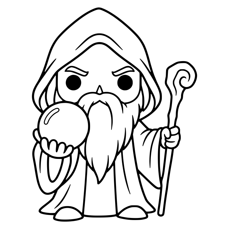Hooded Wizard With Long Beard, Staff and Crystal Ball — free characters SVG cut file
