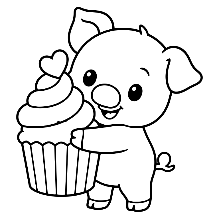 Piglet Hugging a Giant Cupcake with a Heart on Top — free animal SVG cut file