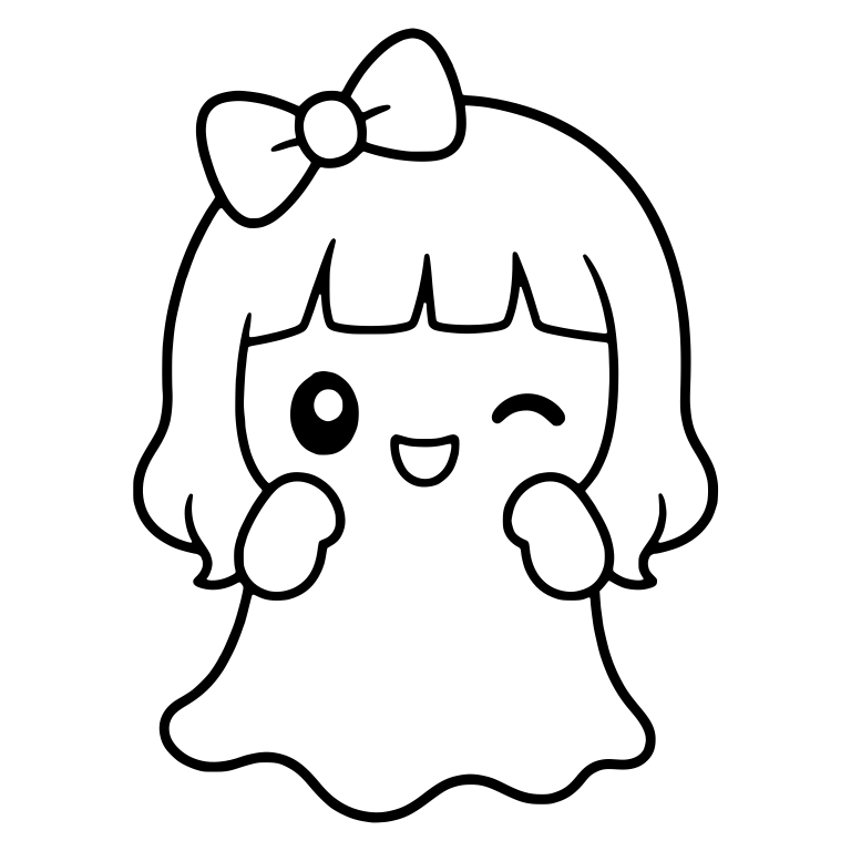 Winking Girl Ghost with Bangs, Bow and Fists Up — free fantasy-creature SVG cut file