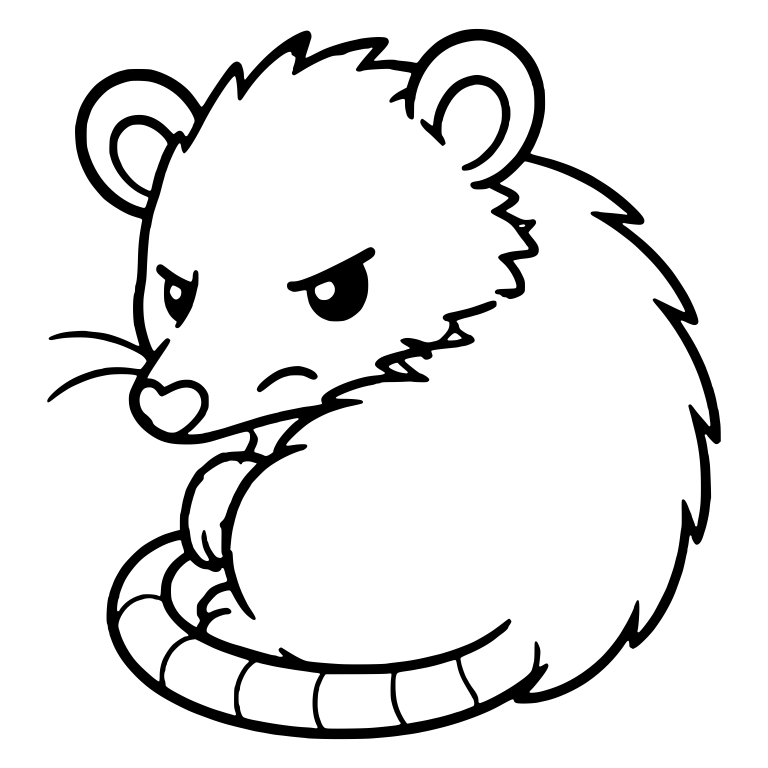 Grumpy Opossum Curled Up Looking Back — free animal SVG cut file