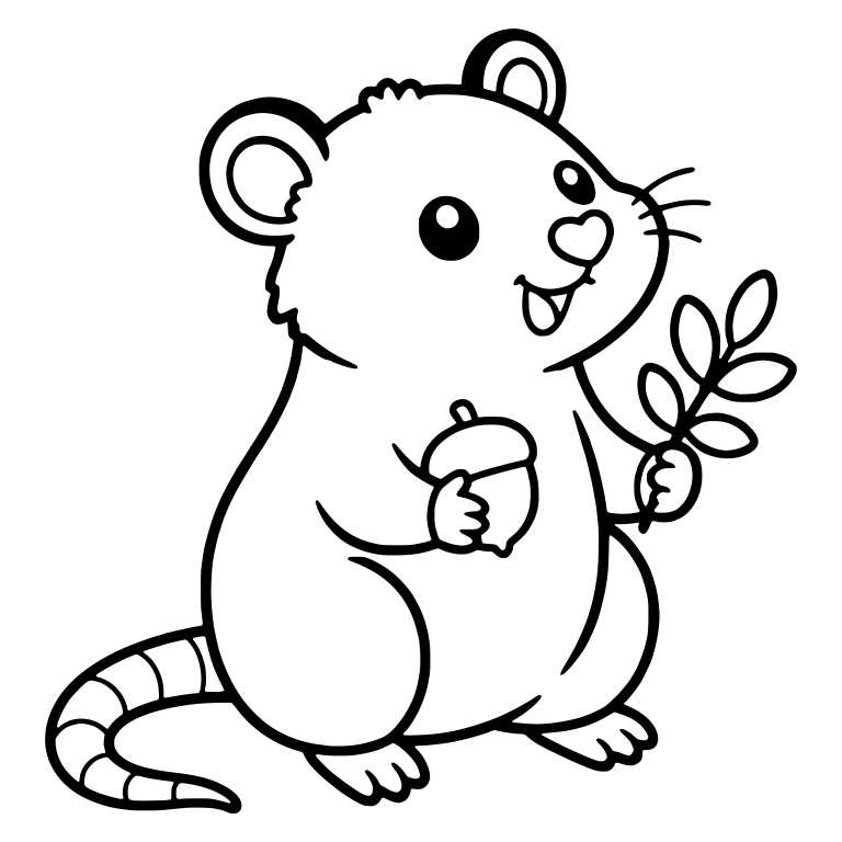 Opossum Holding an Acorn and a Leafy Twig — free animal SVG cut file