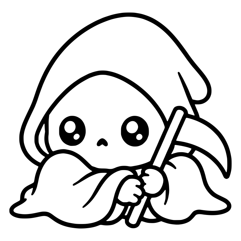 Crouching Baby Reaper Holding Scythe Under Big Hood — free characters SVG cut file