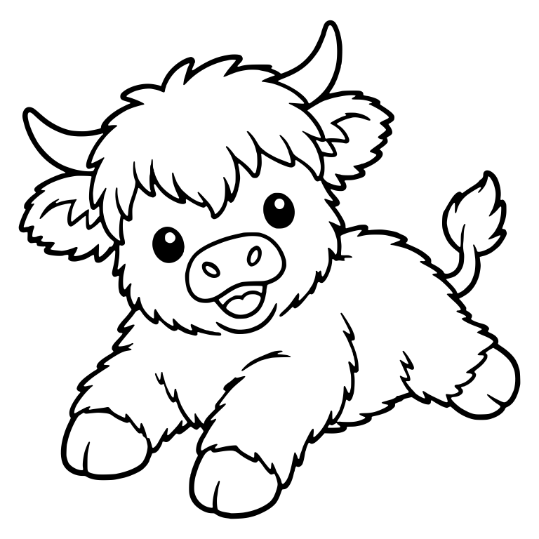 Leaping Highland Calf with Open Smile and Raised Tail — free animal SVG cut file