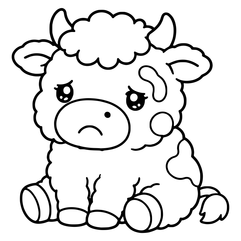 Sad Fluffy Cow Sitting With Sparkly Eyes — free animal SVG cut file