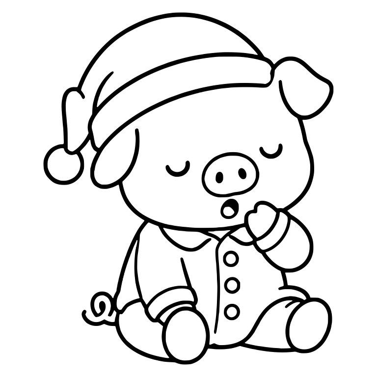Yawning Piglet In Nightcap And Button Pajamas — free animal SVG cut file