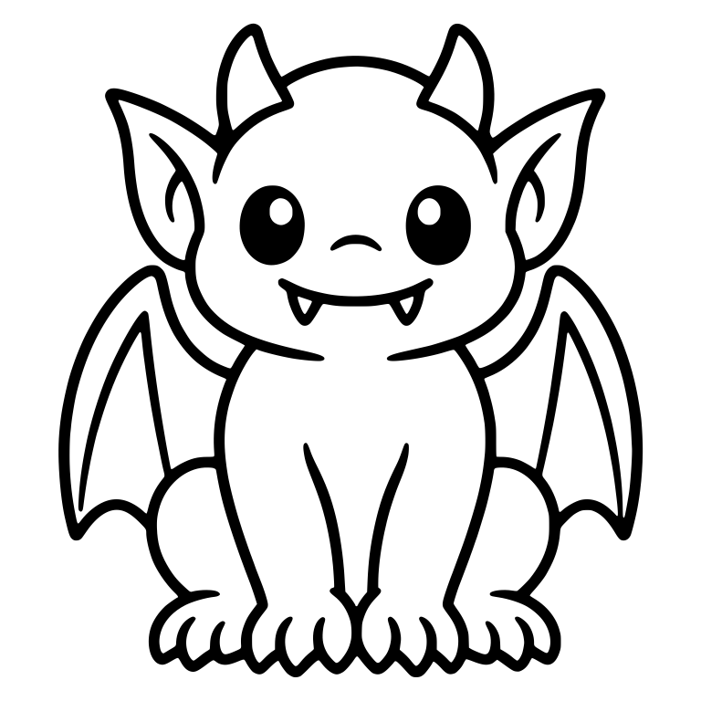 Sitting Gargoyle With Tiny Nose And Fanged Smile — free fantasy-creature SVG cut file